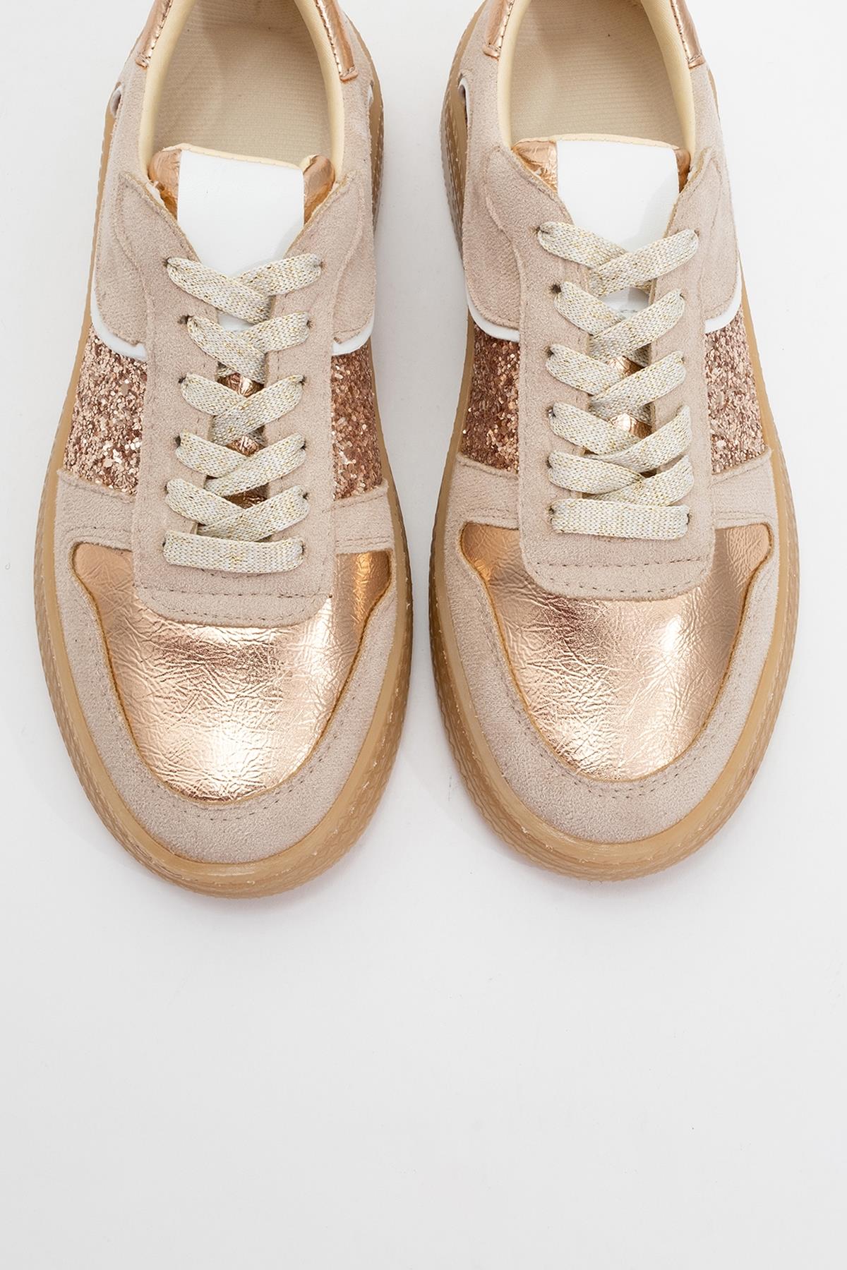 Felipe - Beige Glitter Leather Sneakers (Women)