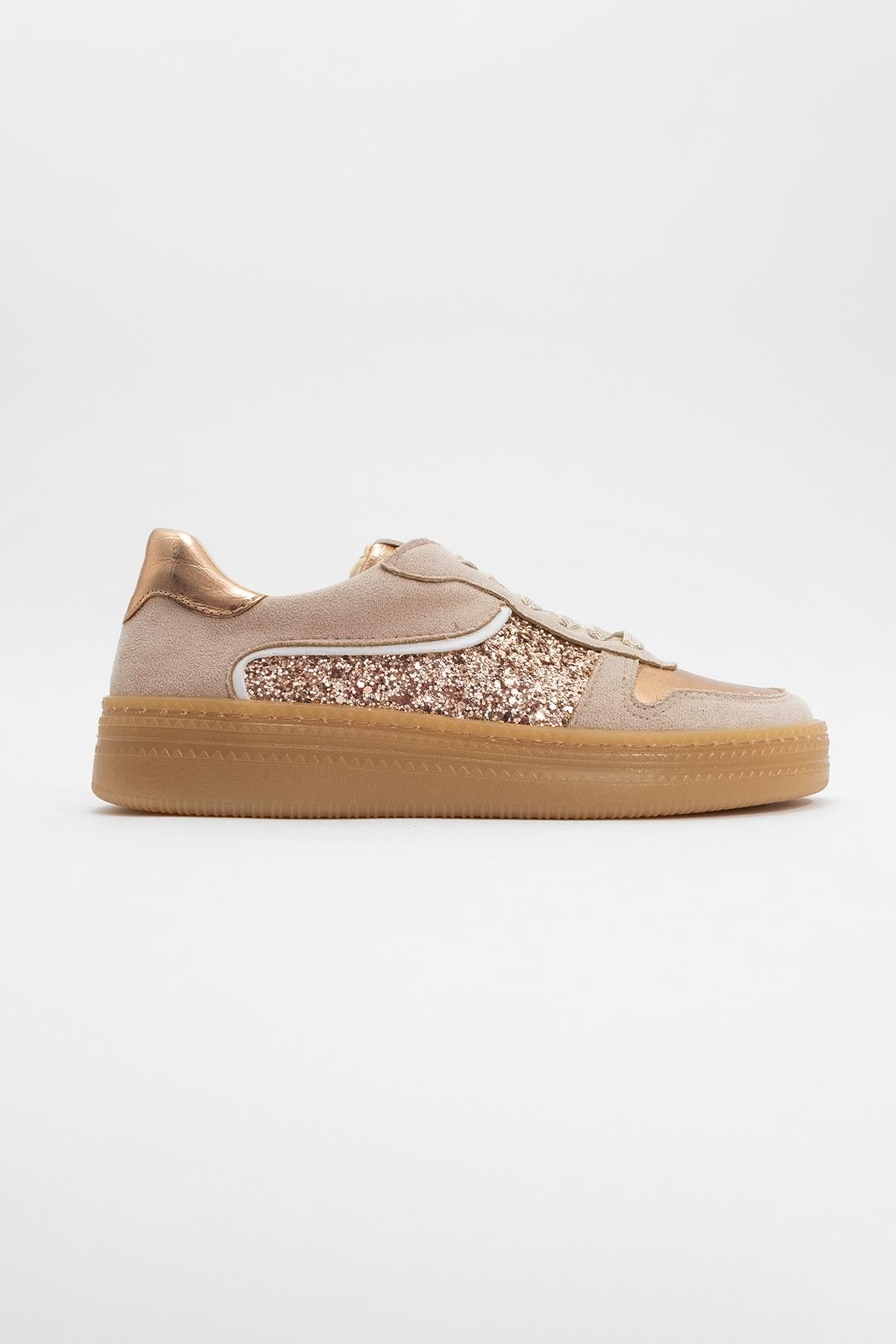 Felipe - Beige Glitter Leather Sneakers (Women)