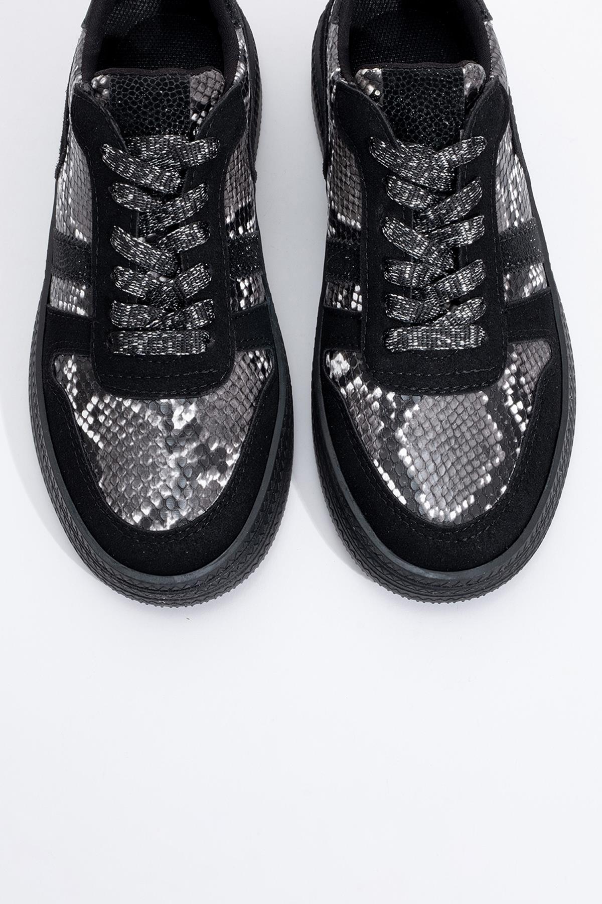 Rexie - Black Patterned Glitter Sneaker (Women)