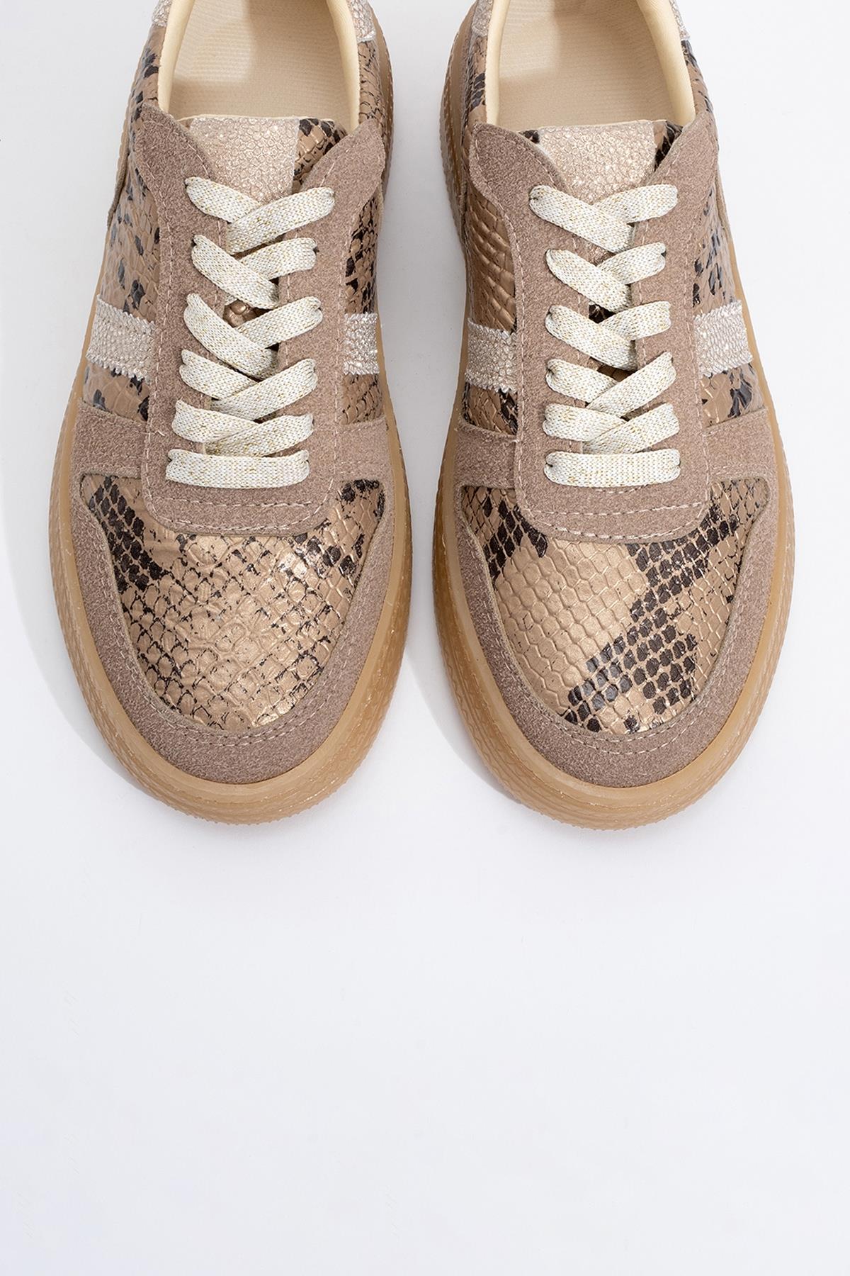 Rexie - Gold Patterned Glitter Sneaker (Women)