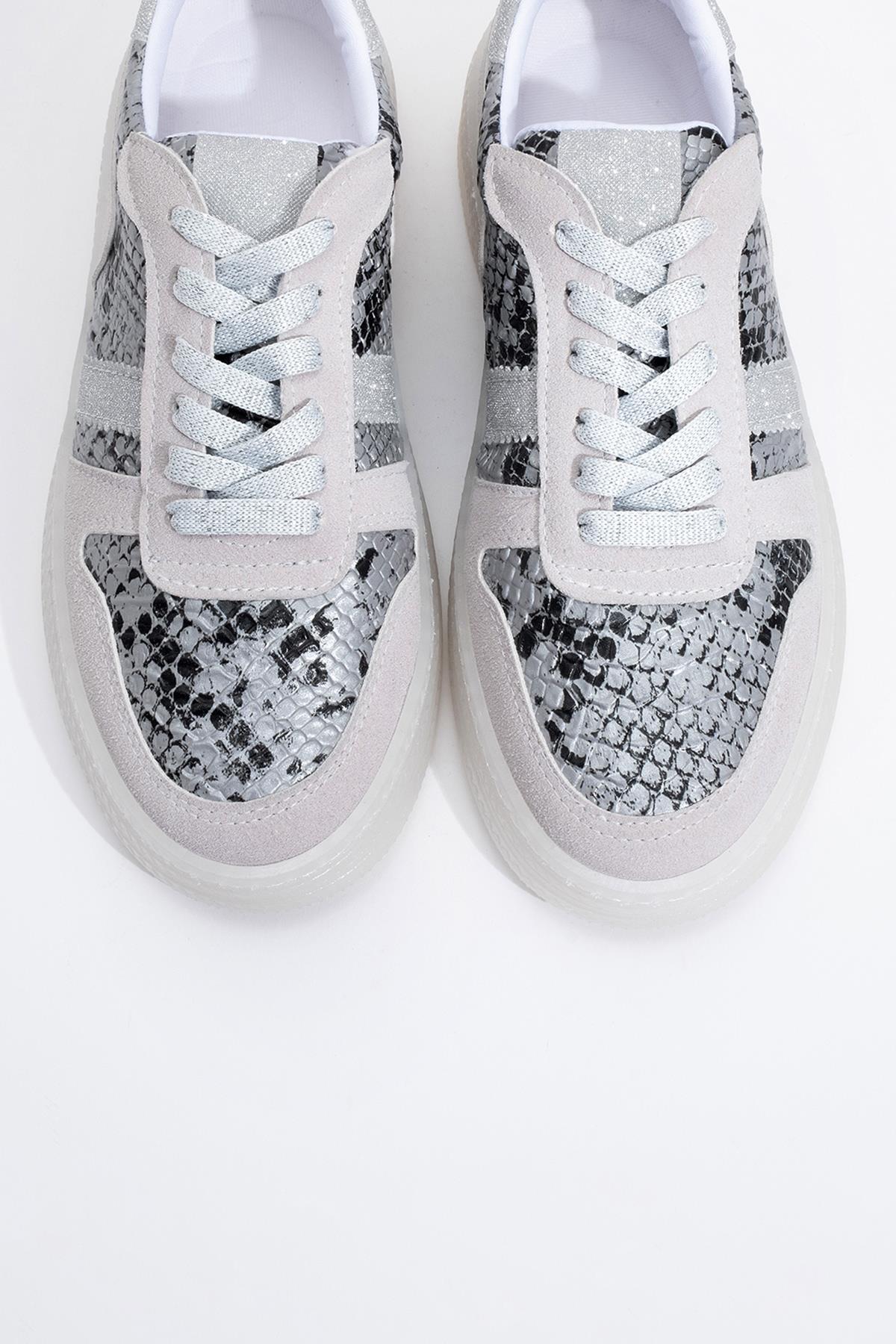 Rexie - Silver Patterned Glitter Sneaker (Women)