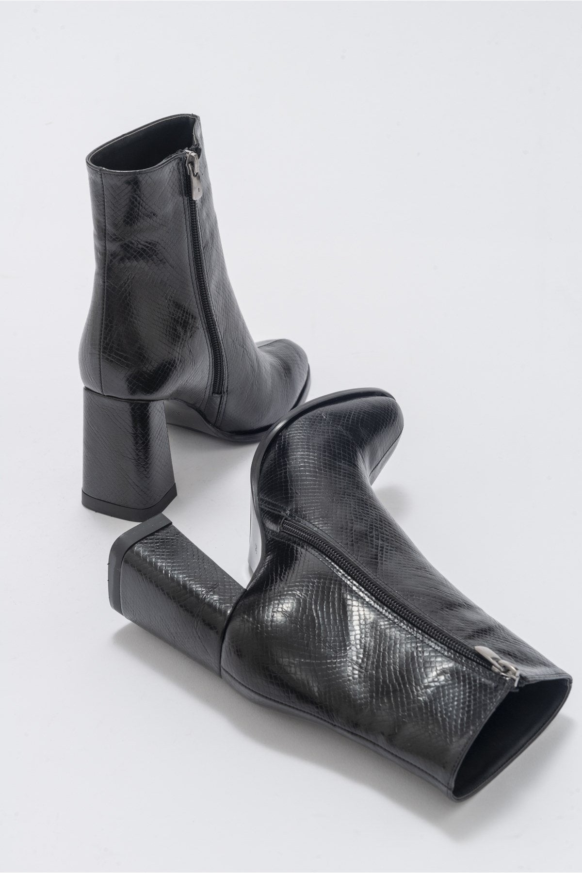 Jewel Black Pattern High Heel Boot (Women)