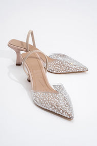 Whena - Clear Slingback Kitten Heels with Embellishments