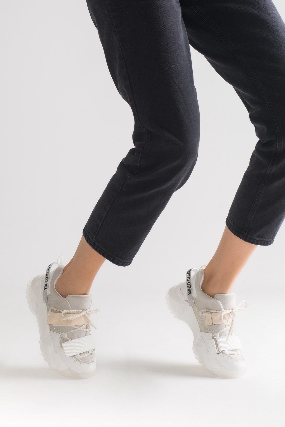 Lulen - White Glitter-Logo Velcro Sport Sneaker (Women)