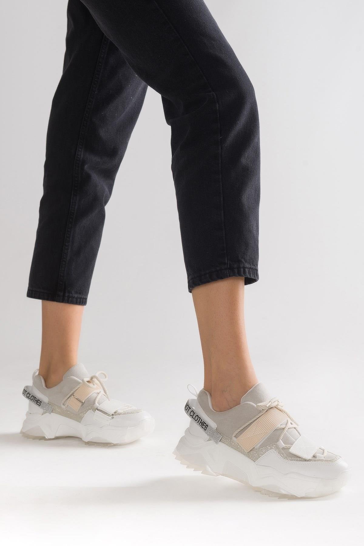 Lulen - White Glitter-Logo Velcro Sport Sneaker (Women)