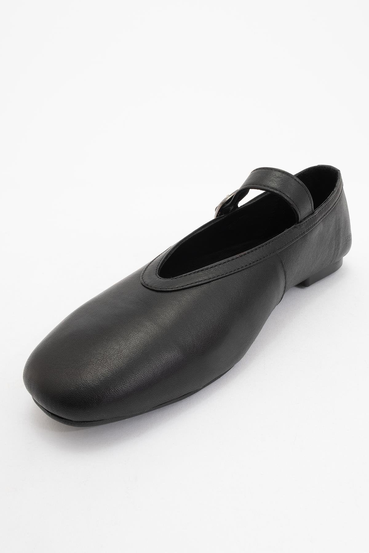 Matilda - Black Leather Mary Jane Flats