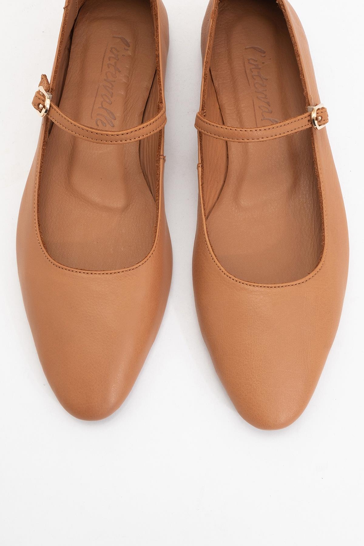 Lara - Cognac Brown Leather Mary Jane Flats