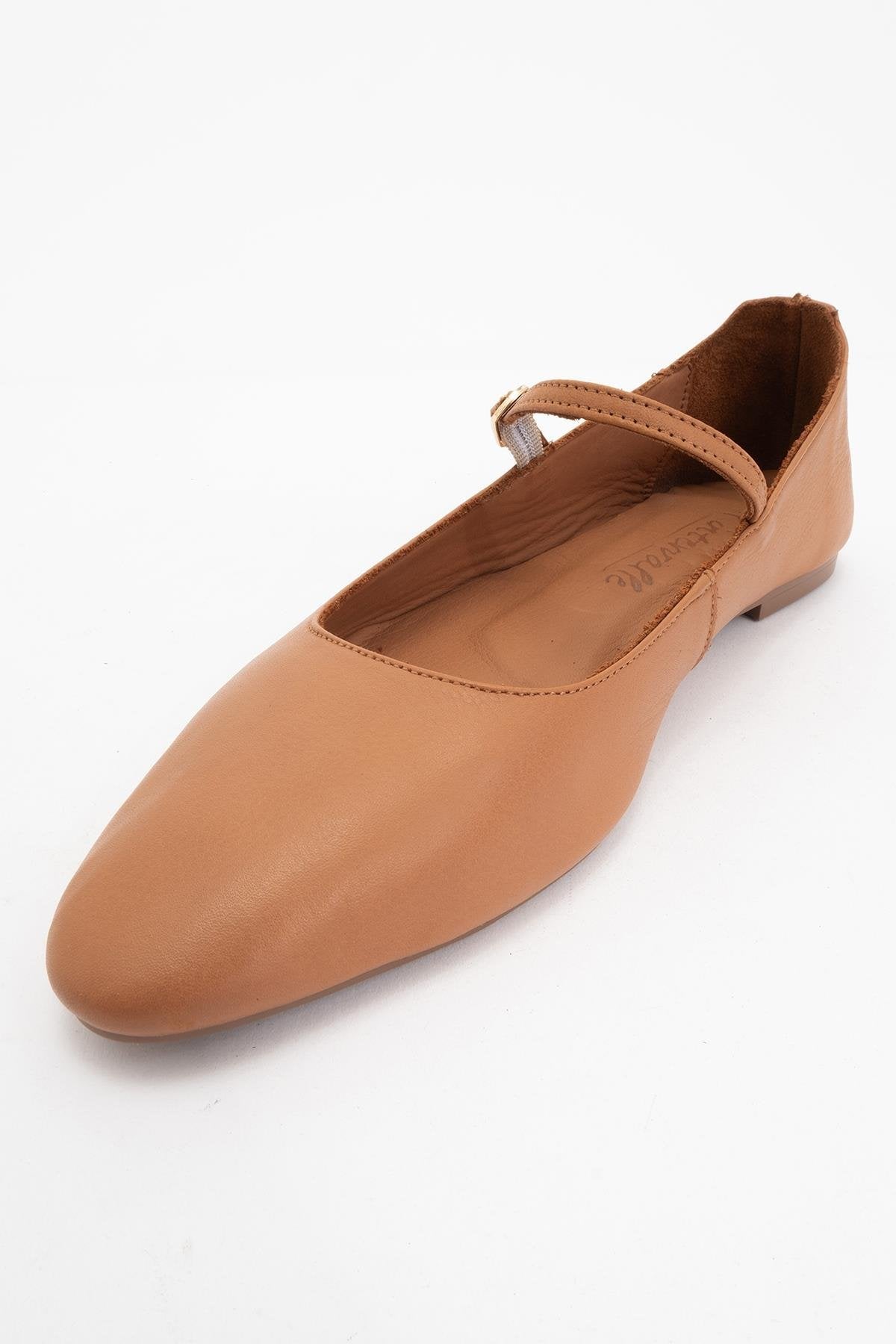 Lara - Cognac Brown Leather Mary Jane Flats