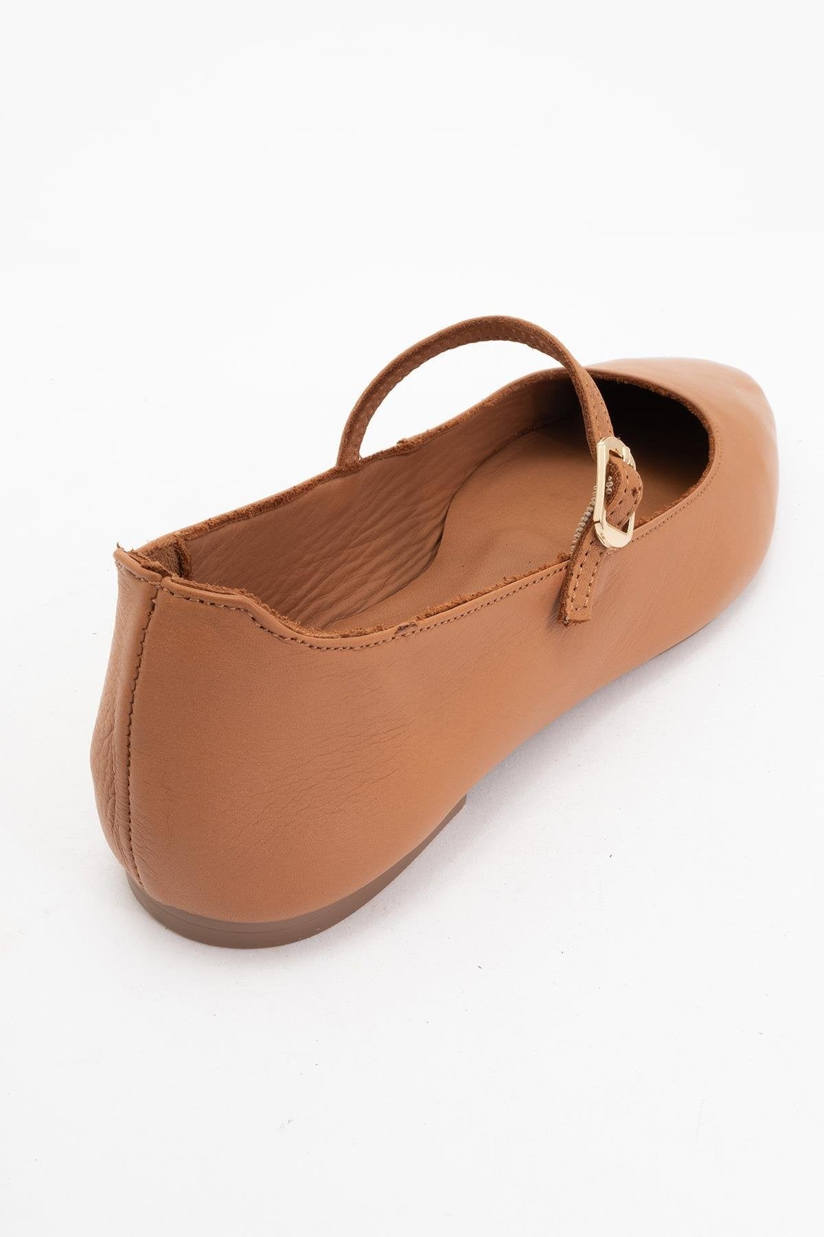 Lara - Cognac Brown Leather Mary Jane Flats