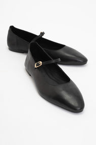 Lara - Black Leather Mary Jane Flats