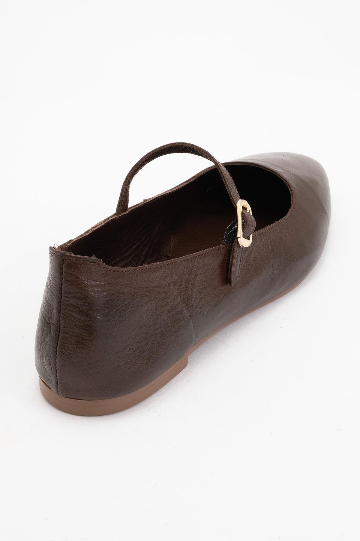 Lara - Brown Leather Mary Jane Flats