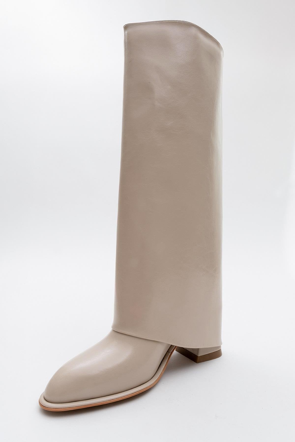 Maybe Beige Chunky Heel Boot (Women)