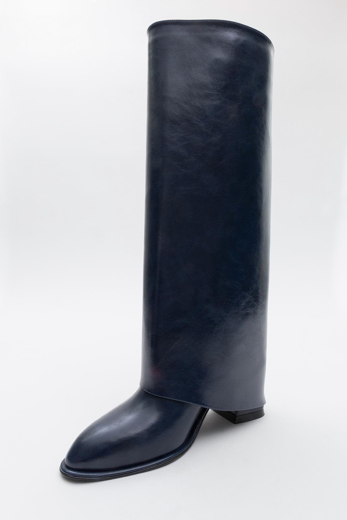Maybe Navy Chunky Heel Boot (Women)