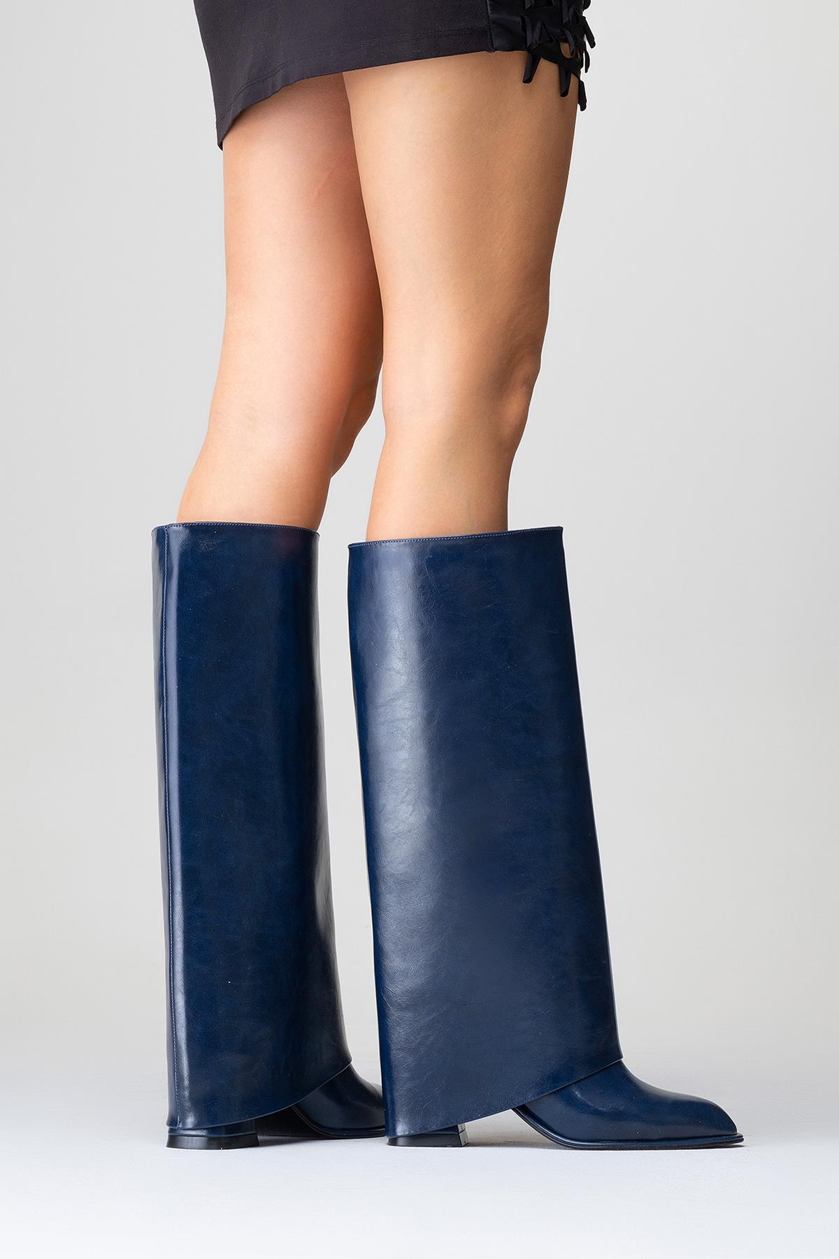 Maybe Navy Chunky Heel Boot (Women)