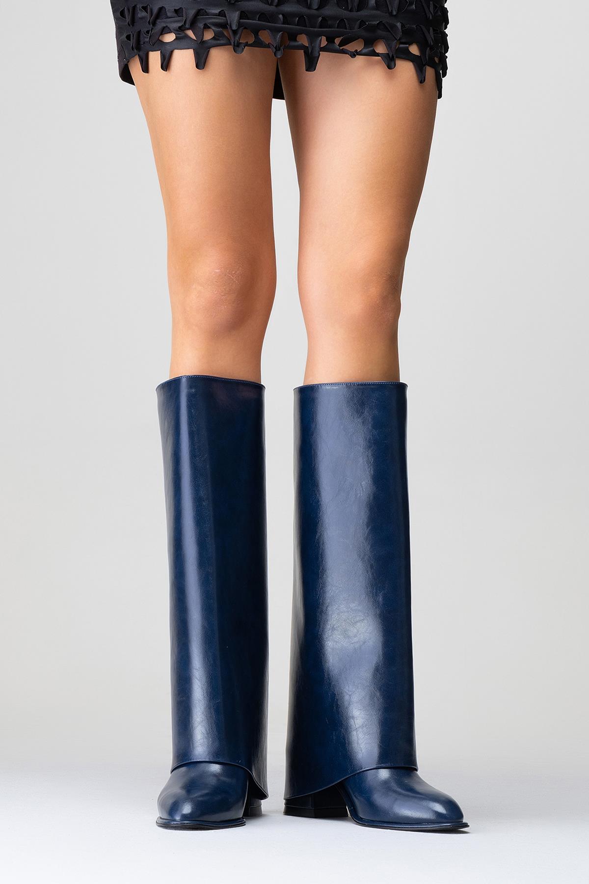 Maybe Navy Chunky Heel Boot (Women)