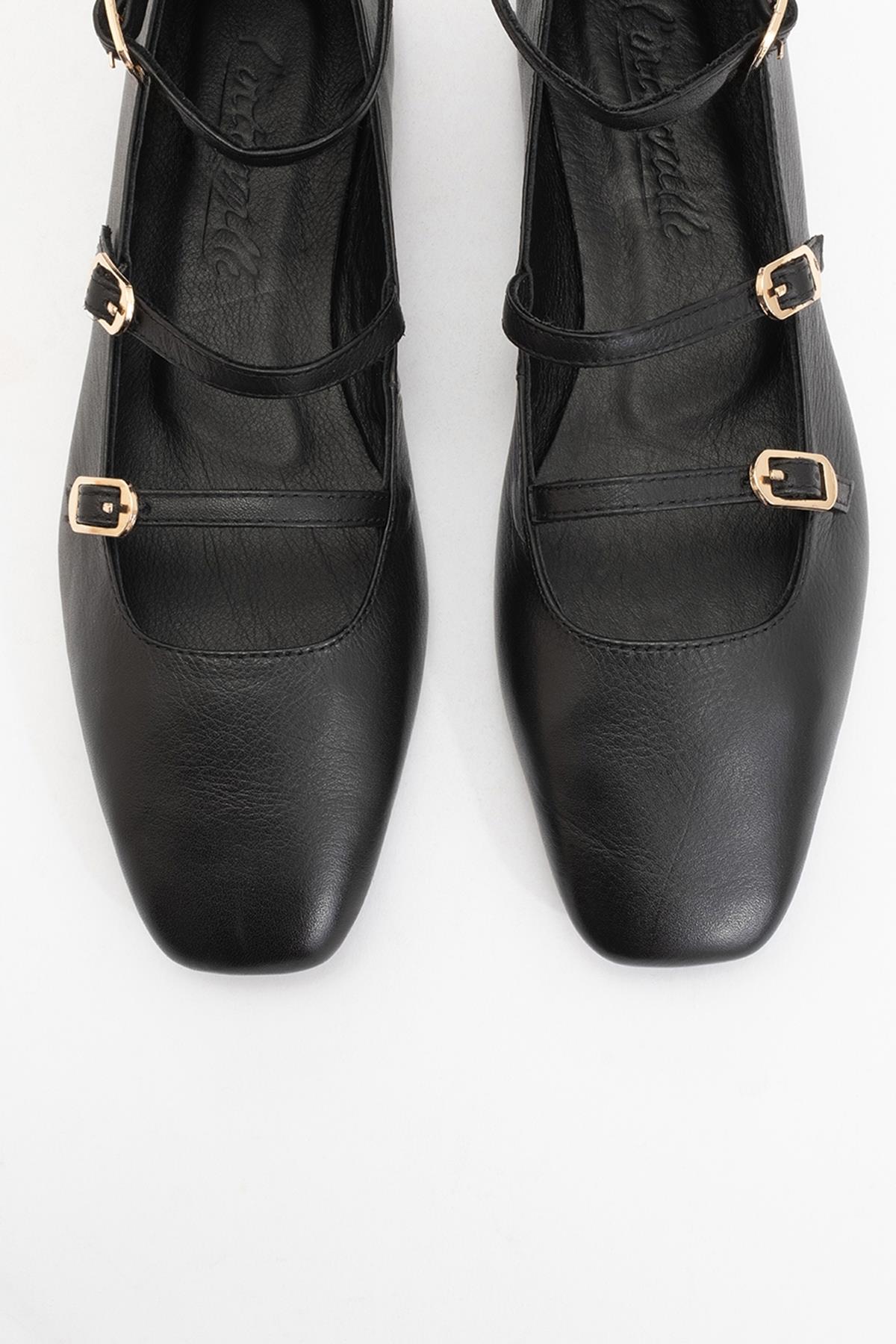 Serena - Black Leather Mary Jane Flats