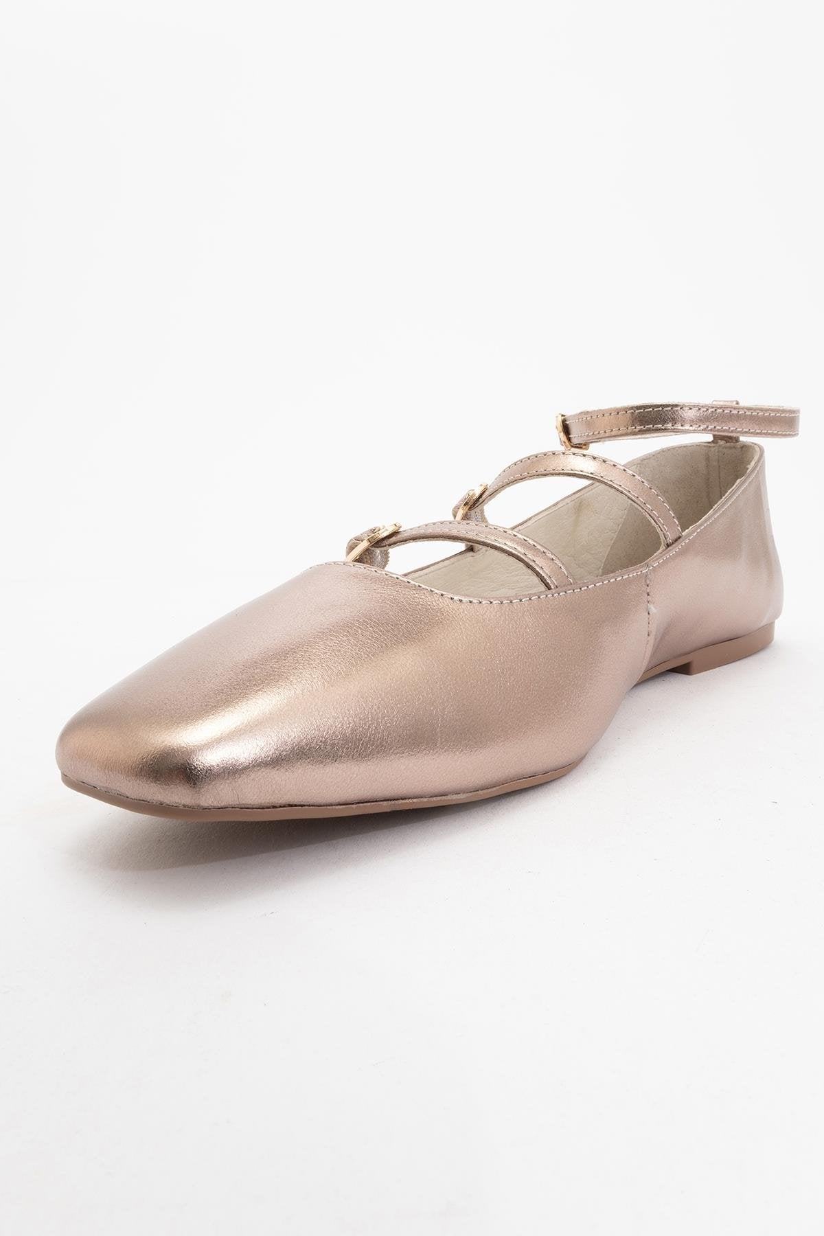 Serena - Gold Leather Mary Jane Flats