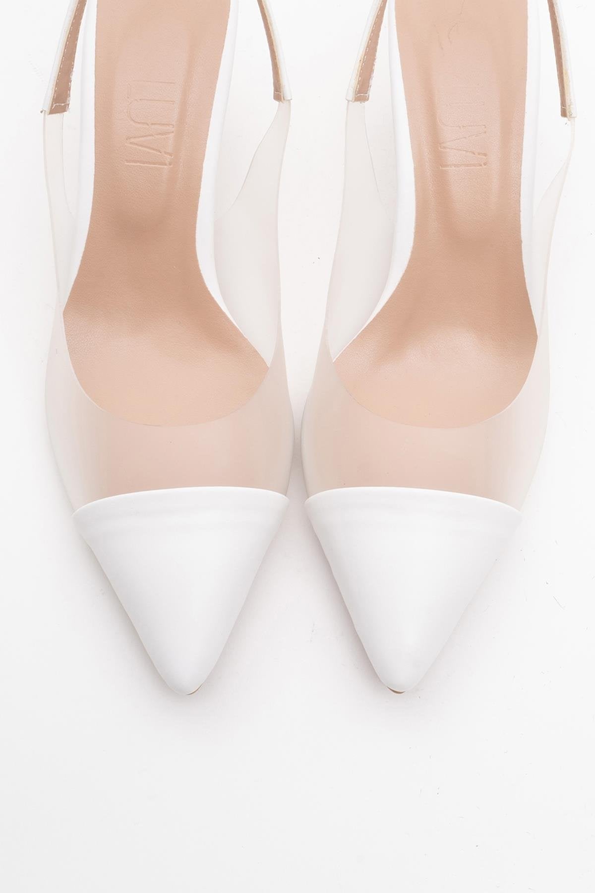Moore - White Transparent Open Back Pointed Toe High Heel Shoe (Women)