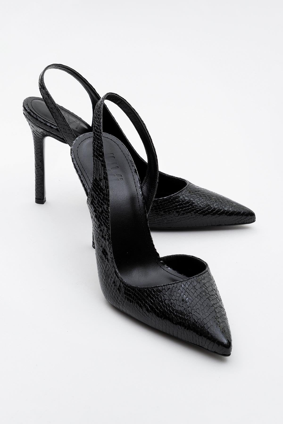Twine - Black Patterned Heeled Shoe (Women)