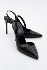 Twine - Black Patterned Heeled Shoe (Women)