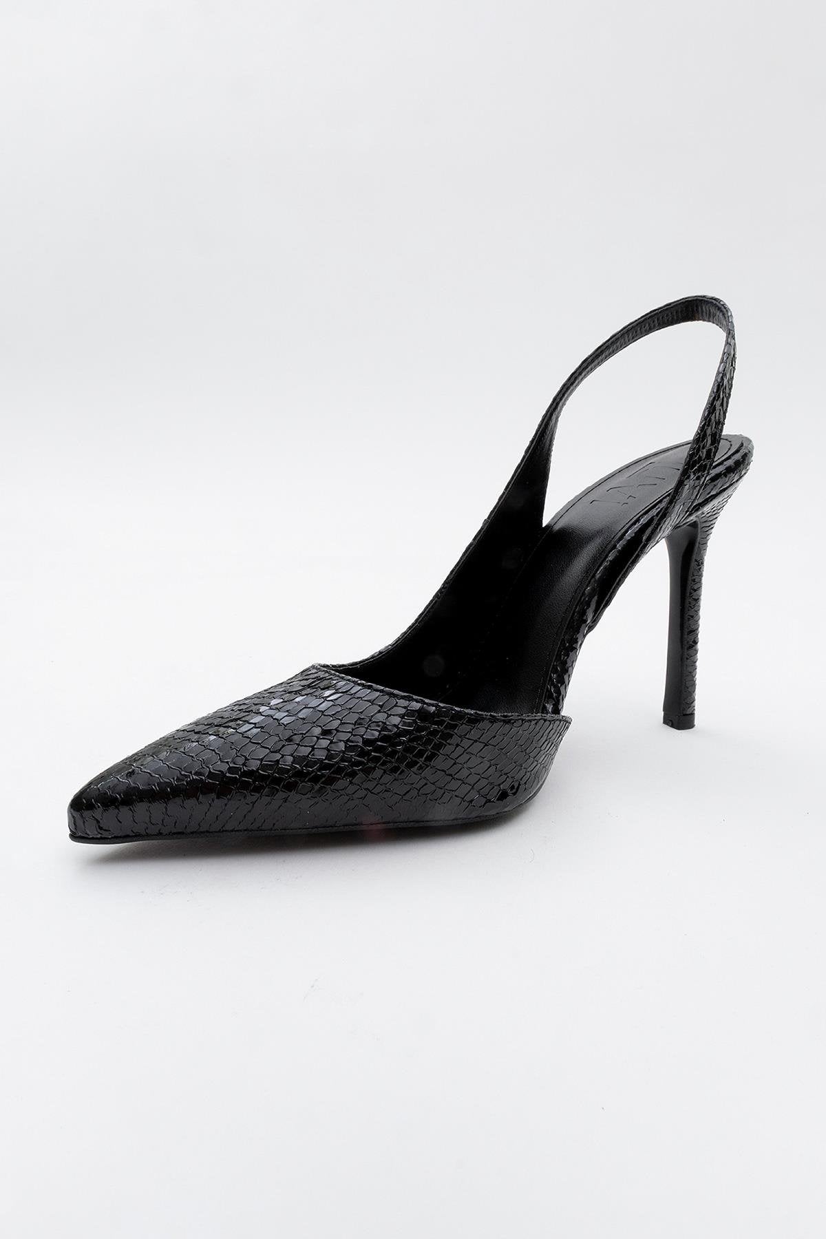 Twine - Black Patterned Heeled Shoe (Women)