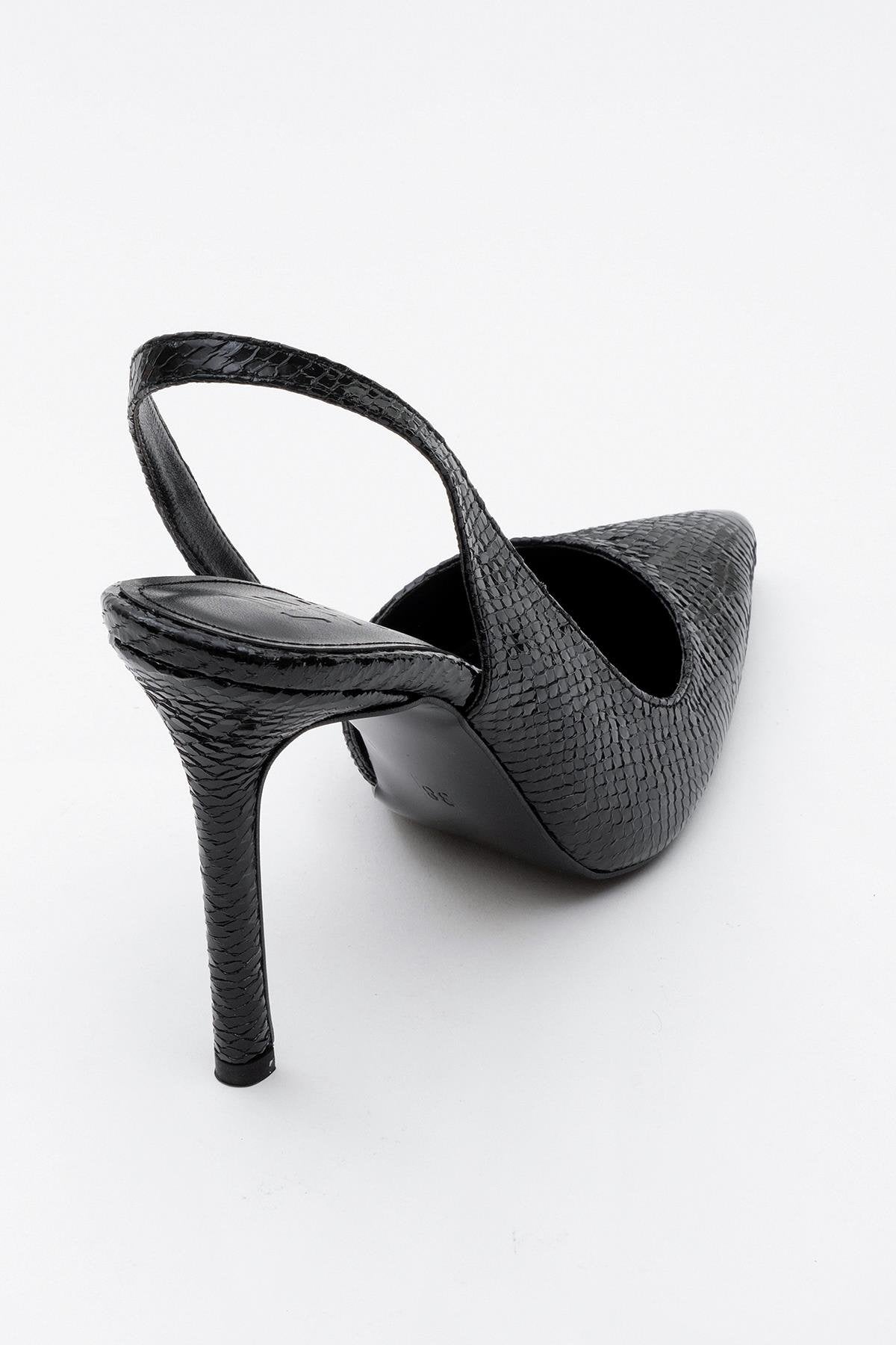 Twine - Black Patterned Heeled Shoe (Women)