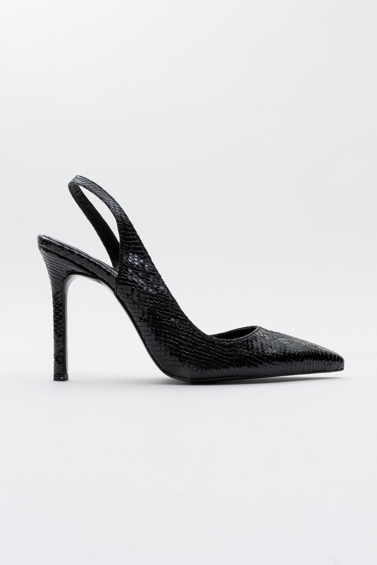 Twine - Black Patterned Heeled Shoe (Women)