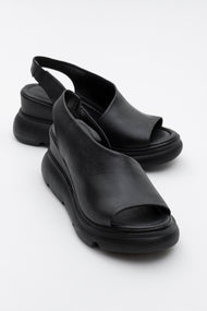 Agusto - Black Leather Platform Sandal (Women)