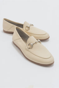 Penny - Beige Leather Horsebit Loafers