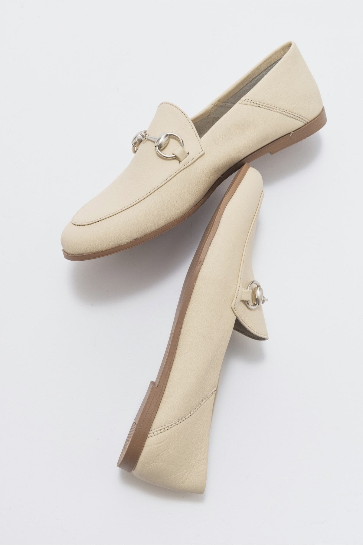 Penny - Beige Leather Horsebit Loafers