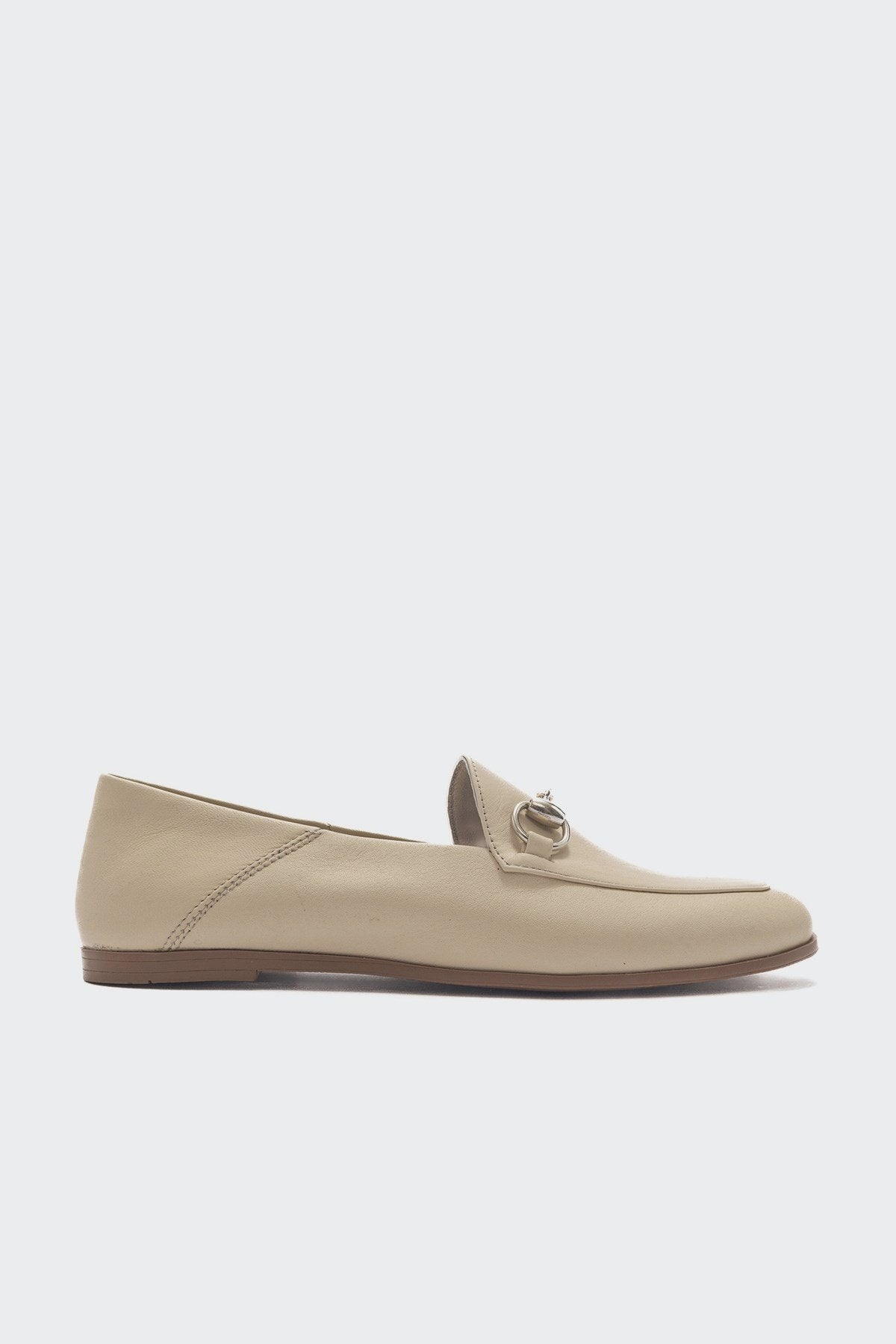 Penny - Beige Leather Horsebit Loafers