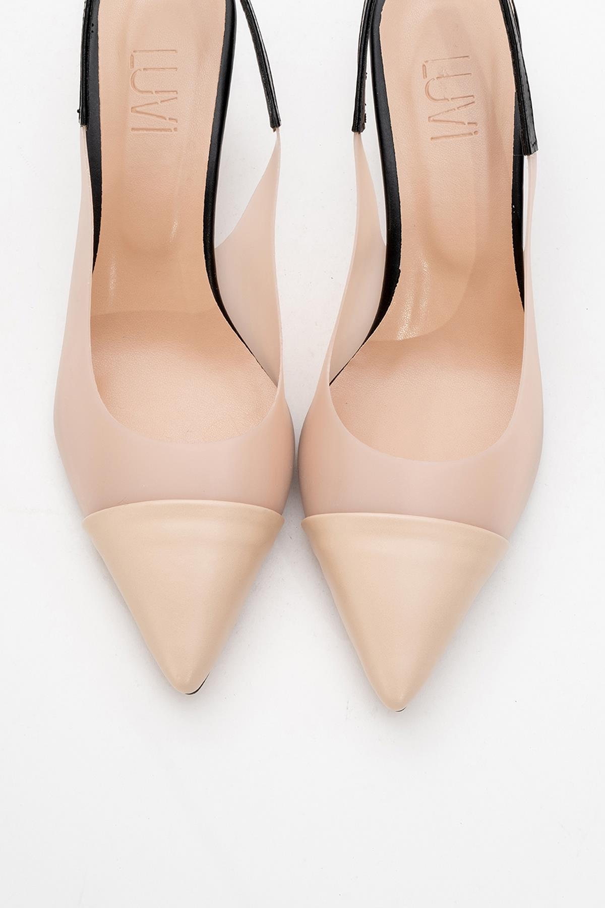 Moore - Nude/Black Transparent Open-Back Pointed Toe High Heel (Women)