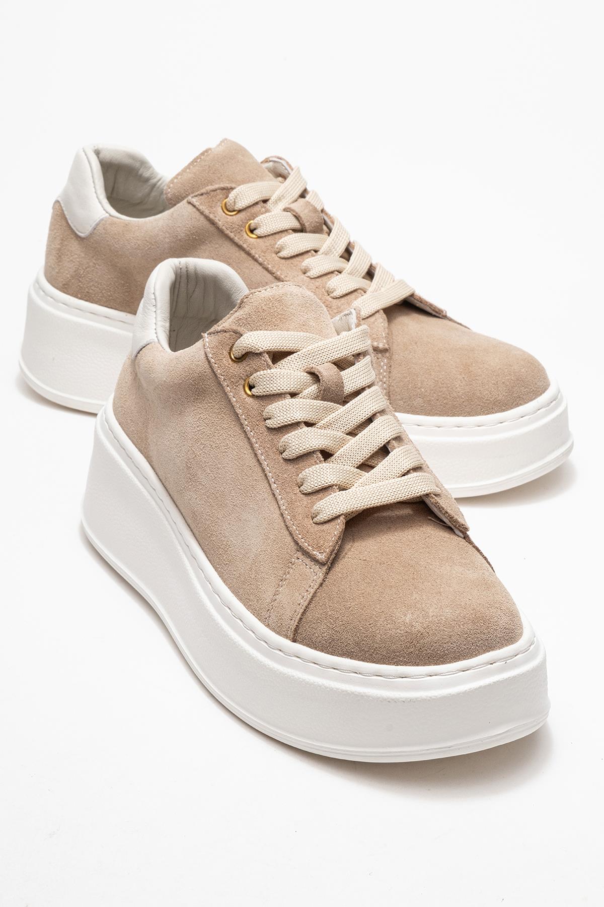 Gueno - Beige Genuine Leather Sneaker (Women)