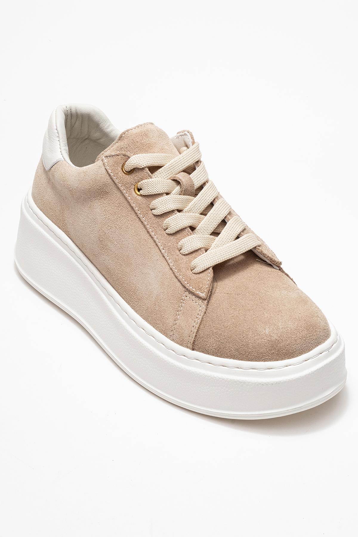 Gueno - Beige Genuine Leather Sneaker (Women)