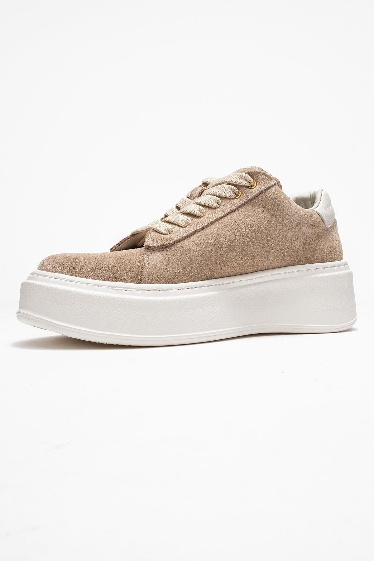 Gueno - Beige Genuine Leather Sneaker (Women)