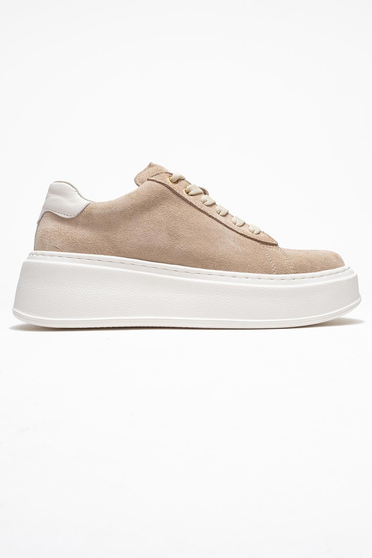 Gueno - Beige Genuine Leather Sneaker (Women)