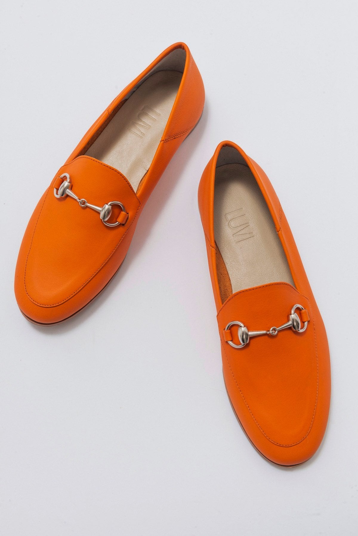 Penny - Neon Orange Leather Horsebit Loafers
