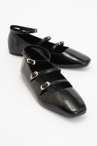 Serena - Black Patent Leather Mary Jane Flats
