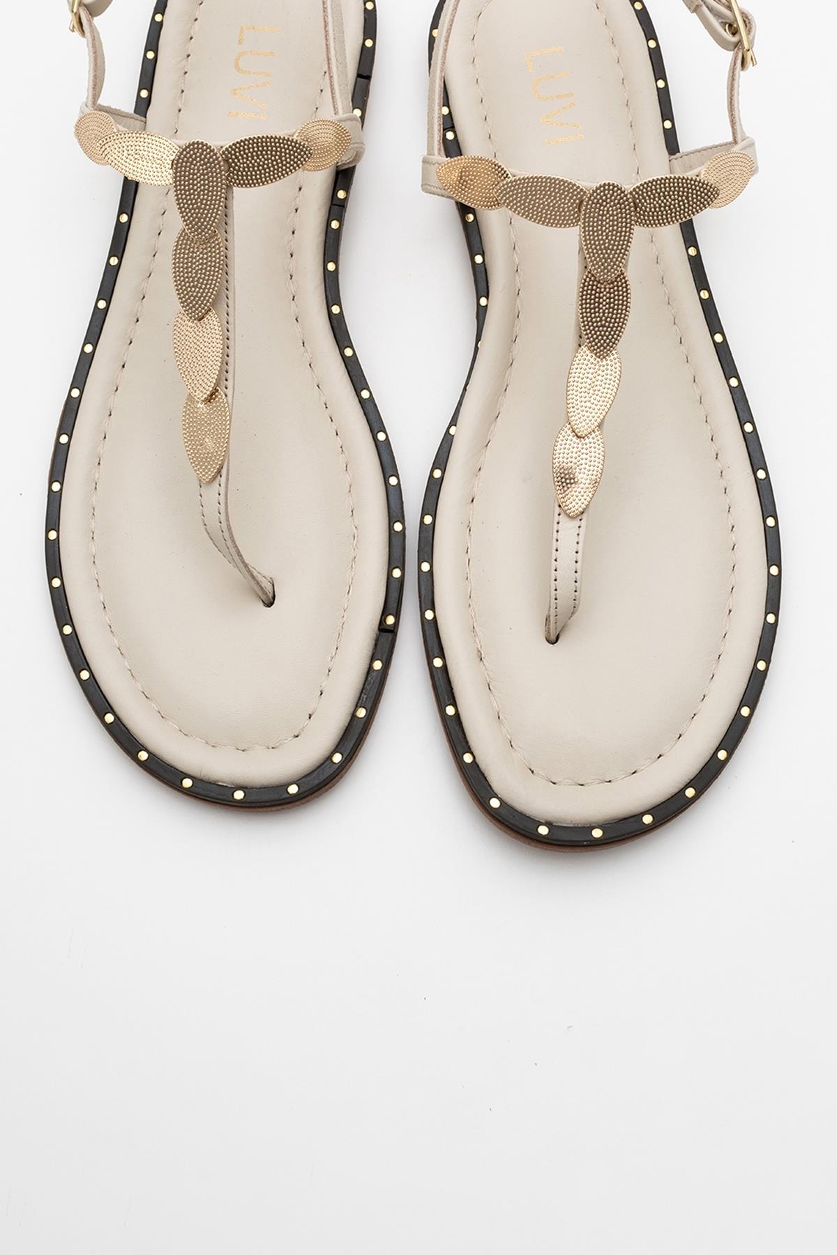 Marea - Beige Leather Flat Sandal (Women)