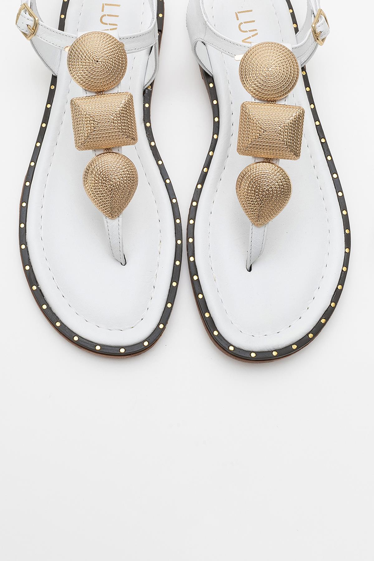 Giulia - White Leather Flat Sandal (Women)