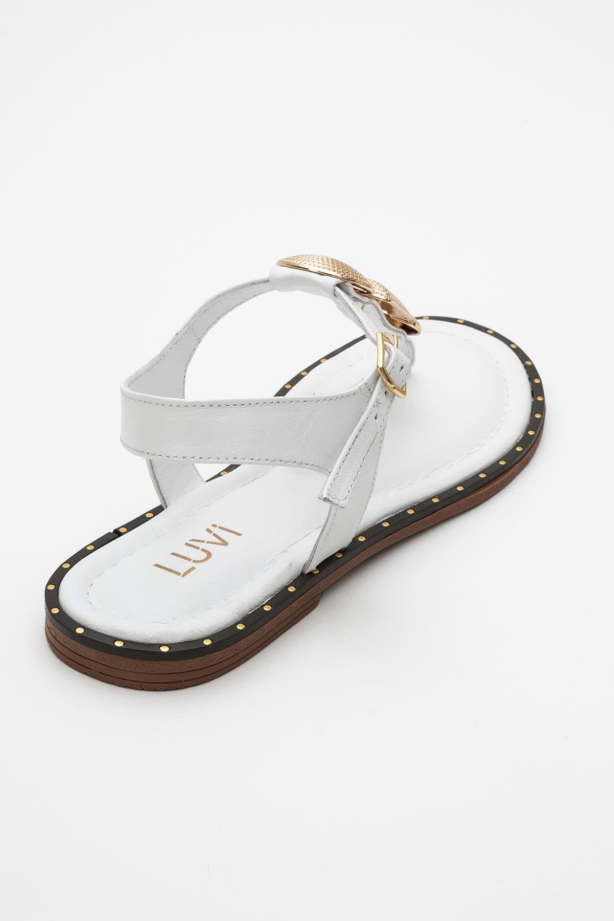 Giulia - White Leather Flat Sandal (Women)