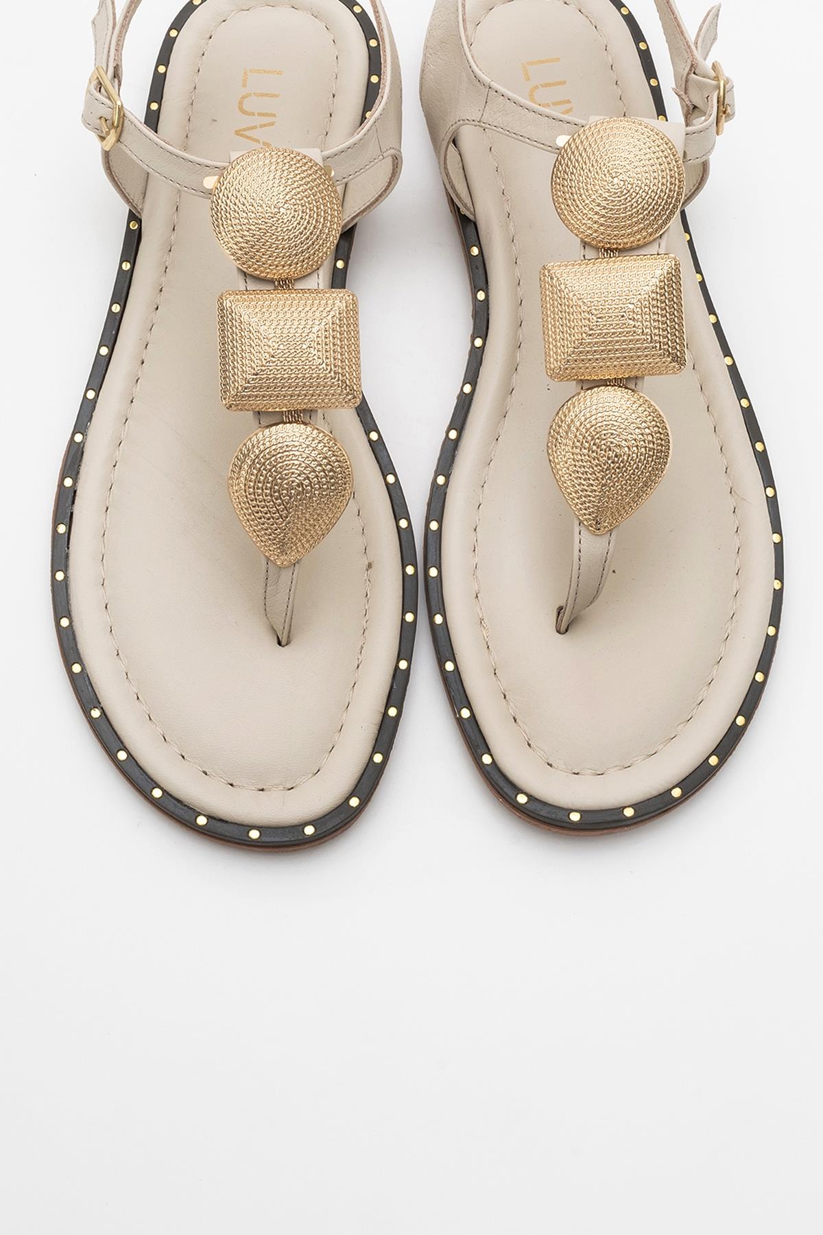 Giulia - Beige Leather Flat Sandal (Women)