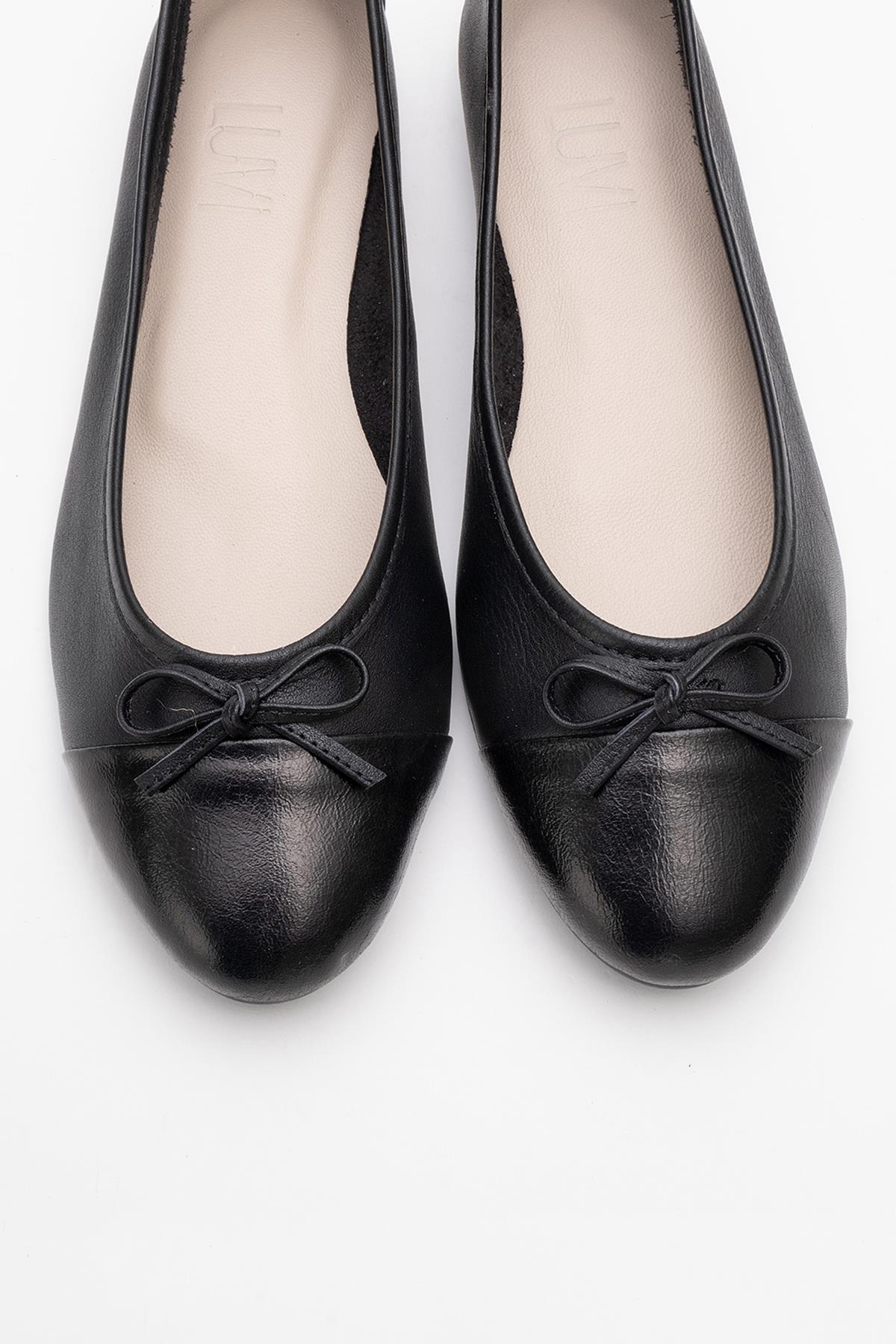 Jens - Black Toe Cap Leather Ballet Flats (Women)