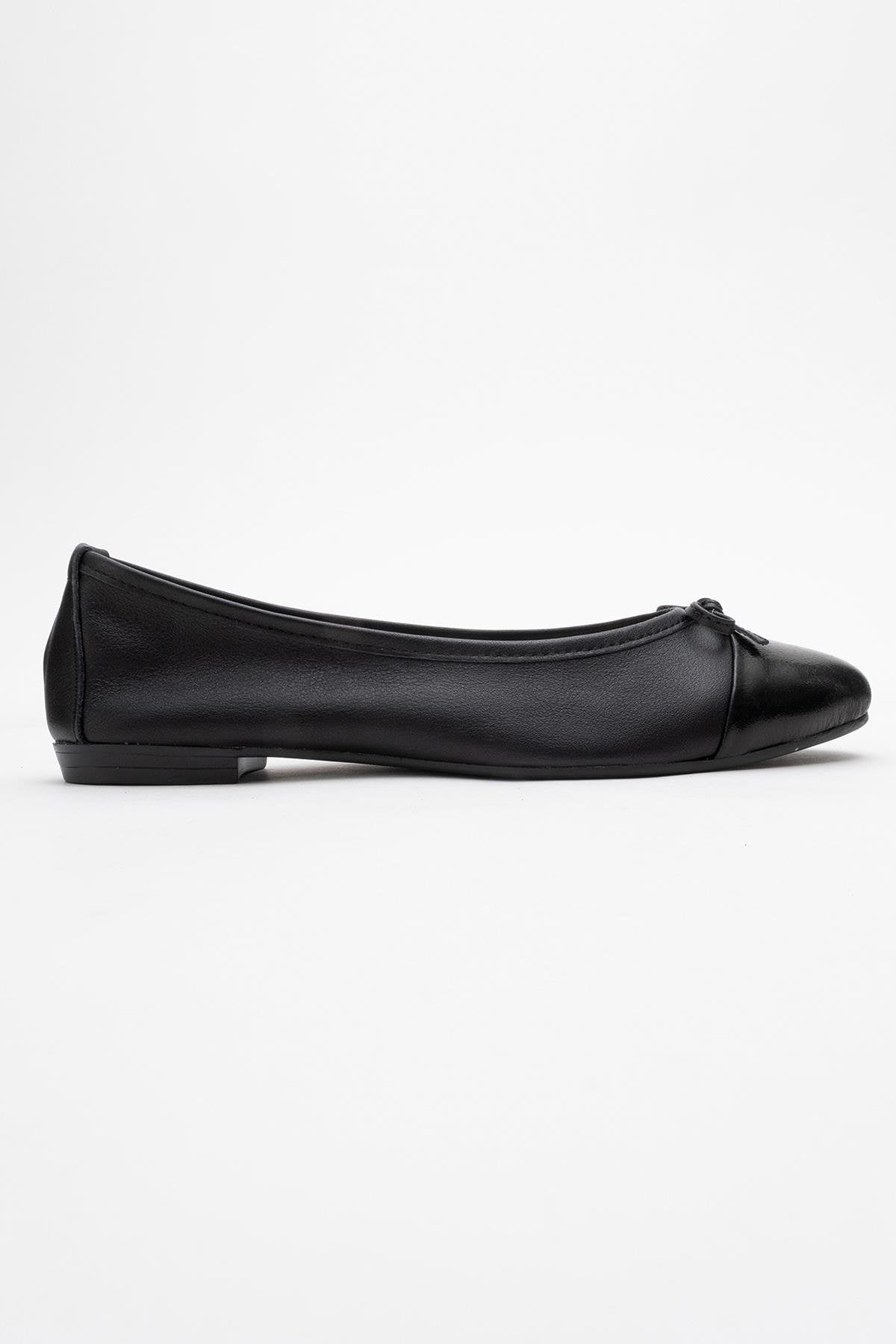 Jens - Black Toe Cap Leather Ballet Flats (Women)