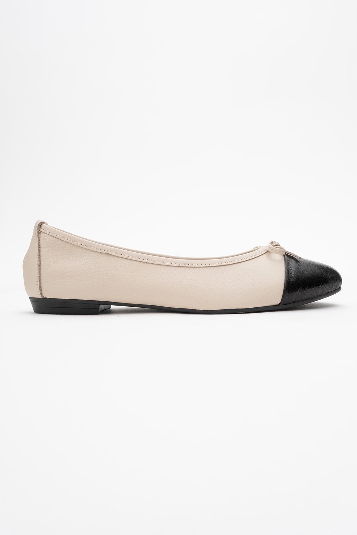Jens - Beige Toe Cap Leather Ballet Flats (Women)