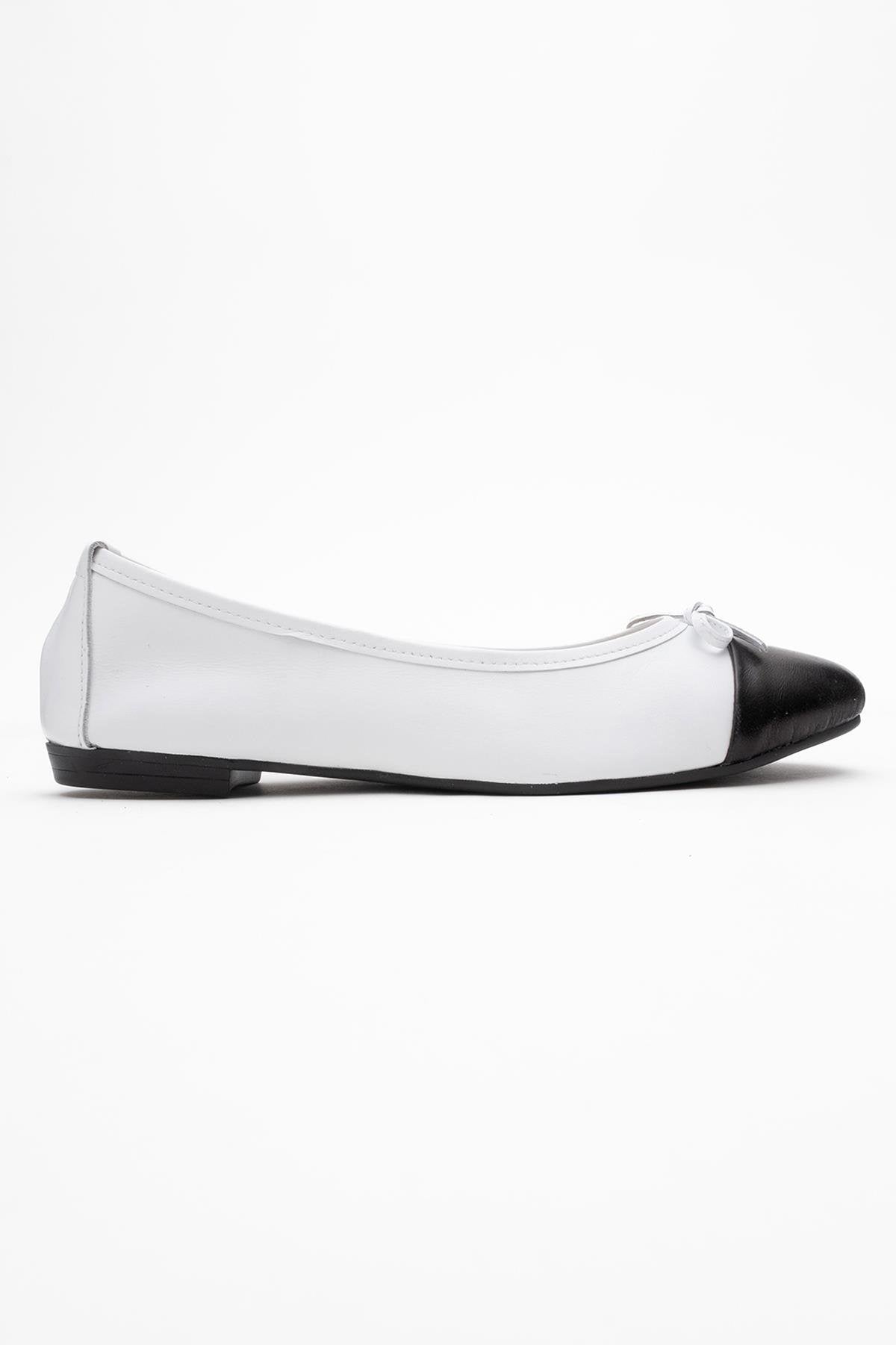 Jens - White Toe Cap Leather Ballet Flats (Women)