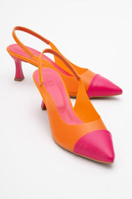 Moore - Orange-Fuchsia Transparent Open Back Pointed Toe Pump (Women)