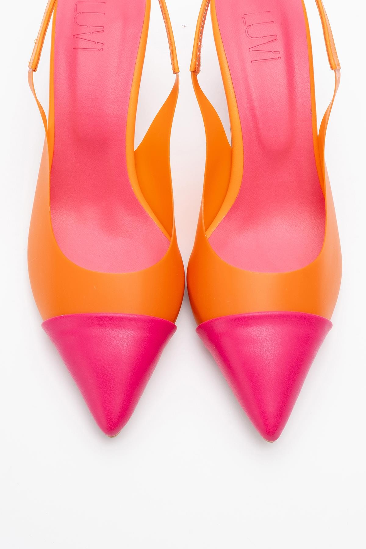 Moore - Orange-Fuchsia Transparent Open Back Pointed Toe Pump (Women)