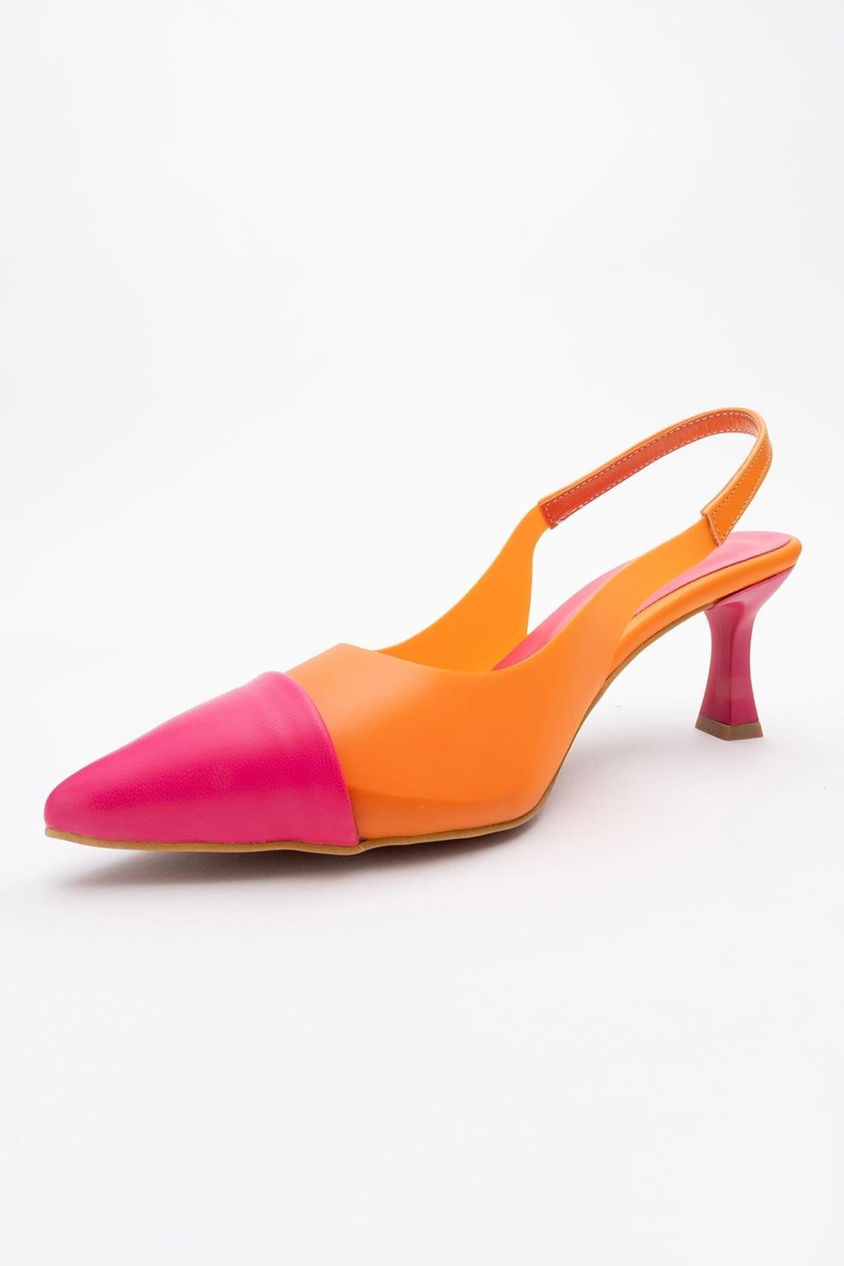 Moore - Orange-Fuchsia Transparent Open Back Pointed Toe Pump (Women)