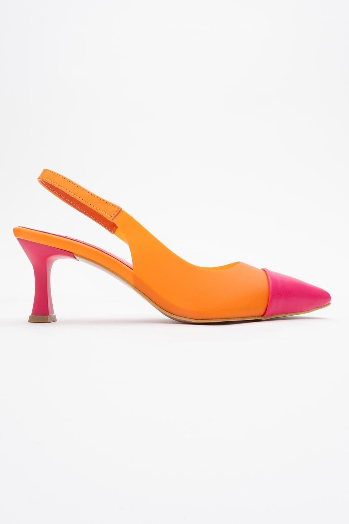 Moore - Orange-Fuchsia Transparent Open Back Pointed Toe Pump (Women)